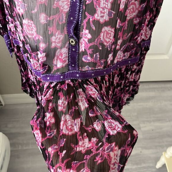 Free People Mini Dress Rosebuds Button Front Flowy Silhouette Oversized SZ XS-M - Picture 7 of 15